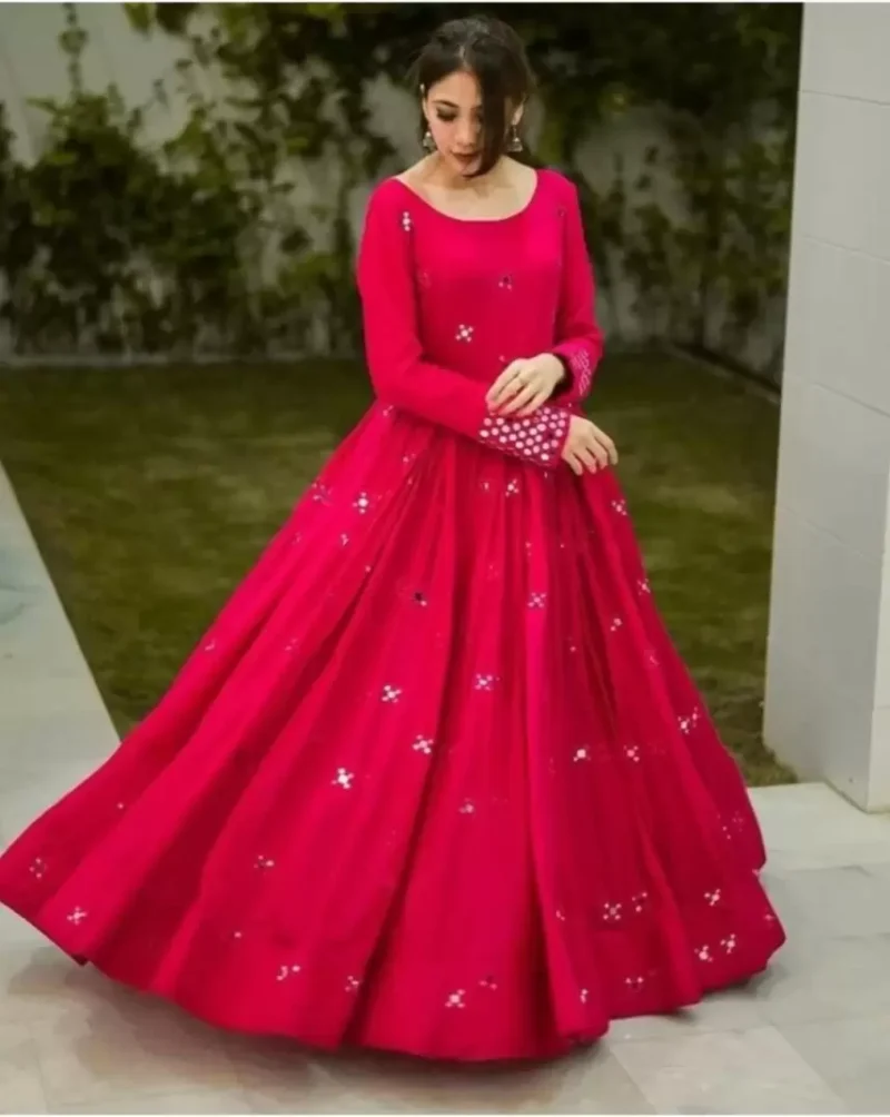 Cotton Rayon Stitched Anarkali Gown  (Pink)