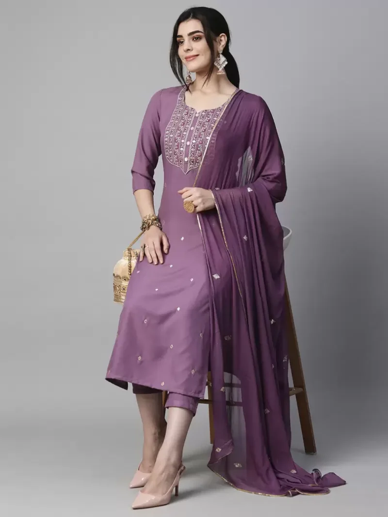 Women Cotton Blend Kurti Pant Dupatta Set