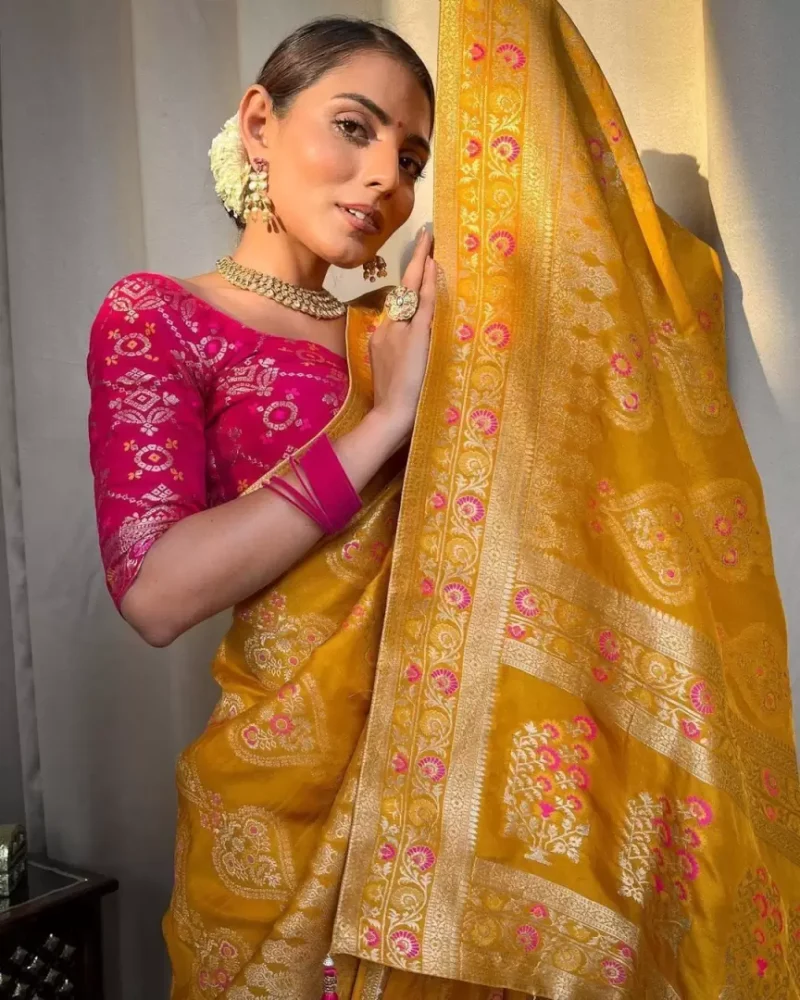 Woven Banarasi Georgette Saree  (Pink)