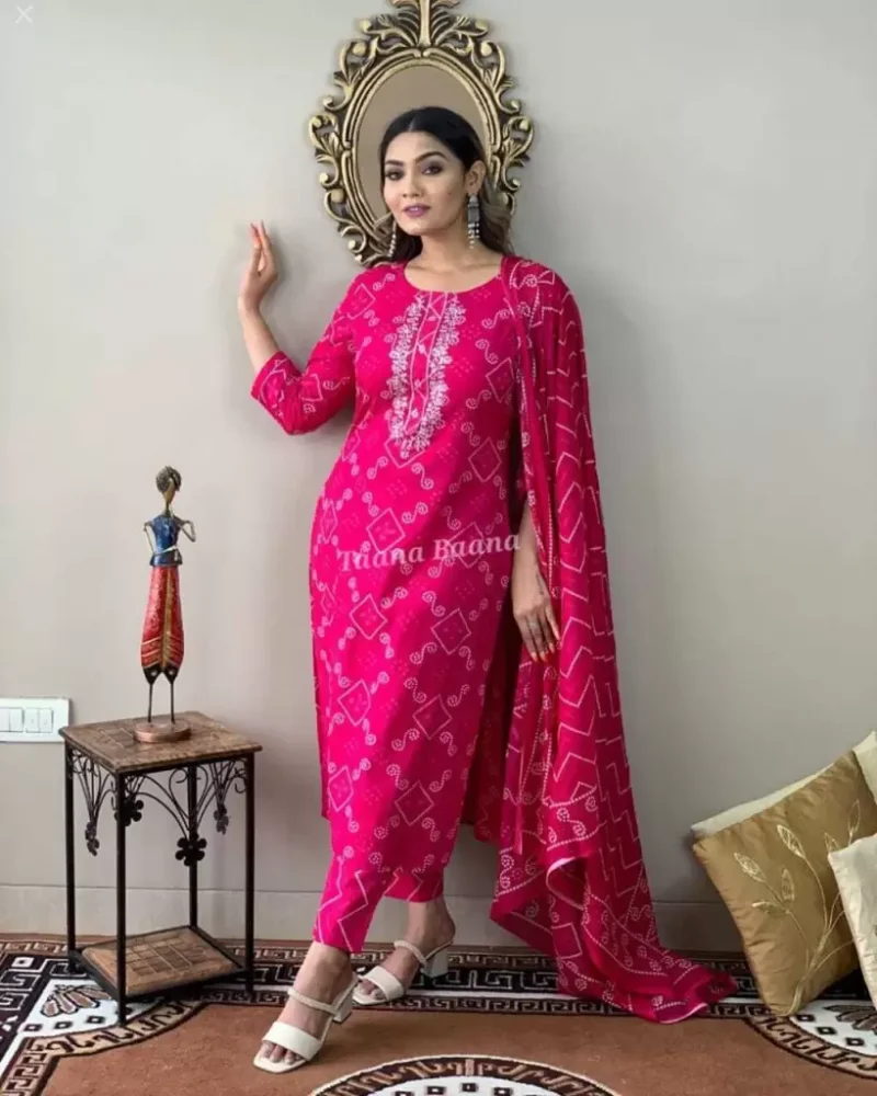 Women Viscose Rayon Kurti Pant Dupatta Set