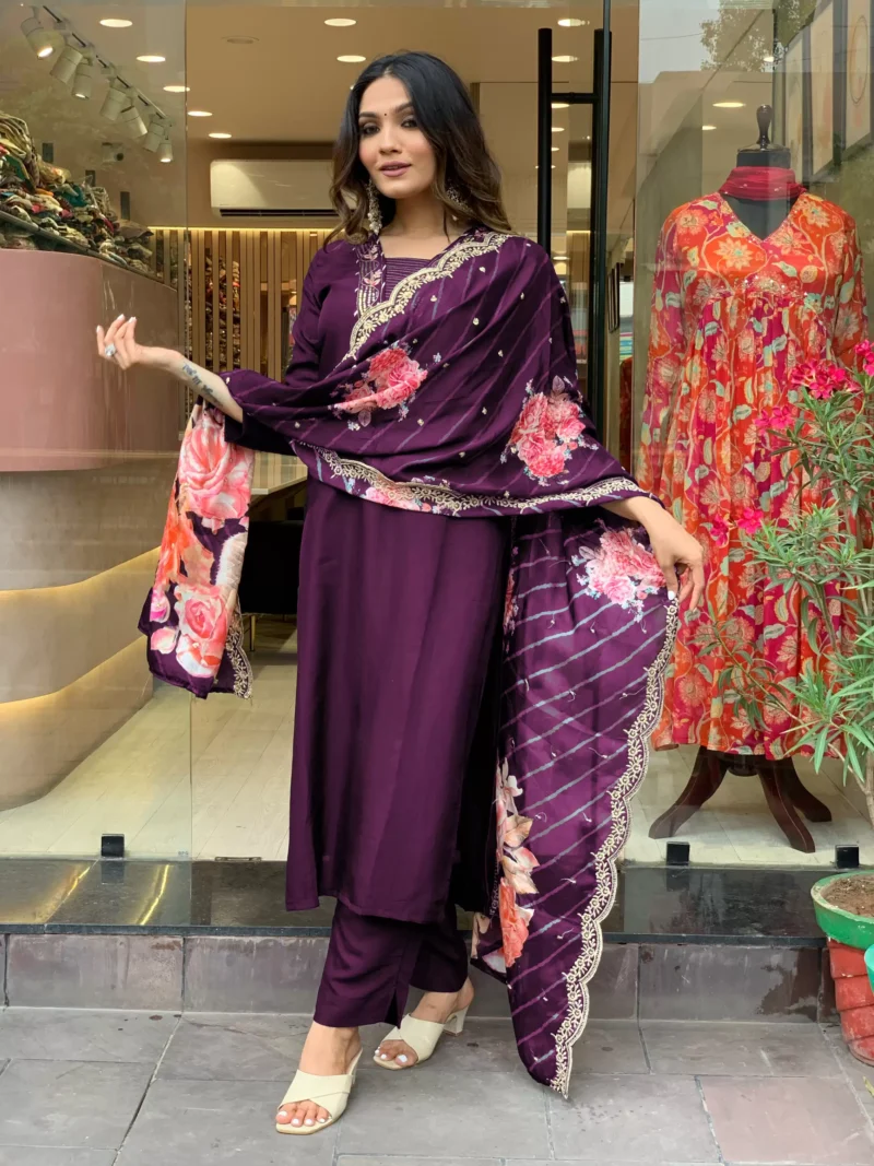 Embroidered Kurta, Trouser/Pant & Dupatta Set